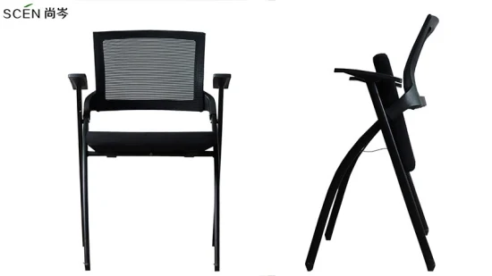 Складной офисный стул из черной тканевой сетки для конференц-залов